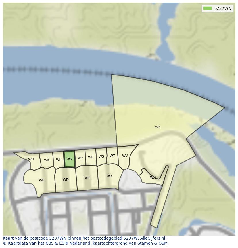 Afbeelding van het postcodegebied 5237 WN op de kaart.