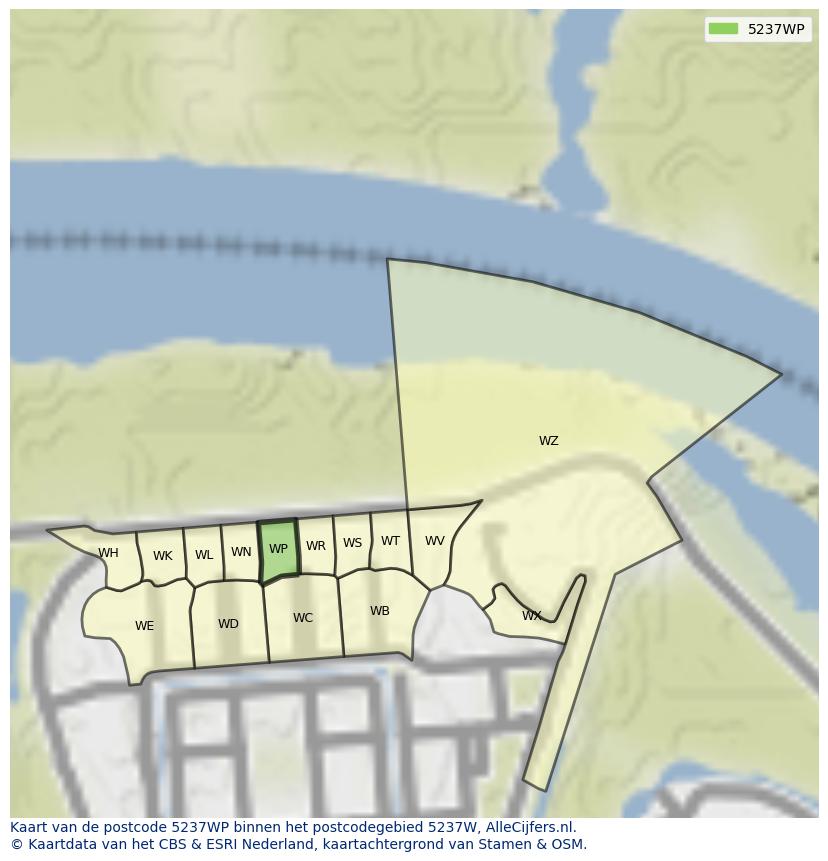 Afbeelding van het postcodegebied 5237 WP op de kaart.