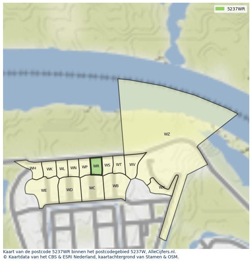 Afbeelding van het postcodegebied 5237 WR op de kaart.