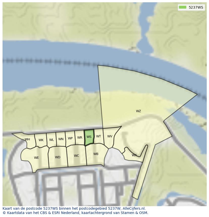 Afbeelding van het postcodegebied 5237 WS op de kaart.