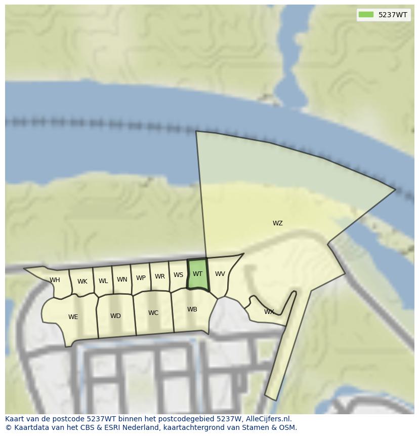 Afbeelding van het postcodegebied 5237 WT op de kaart.