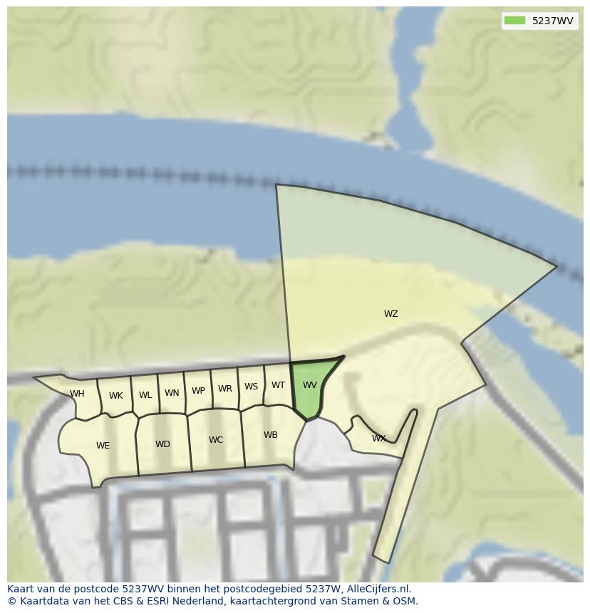 Afbeelding van het postcodegebied 5237 WV op de kaart.