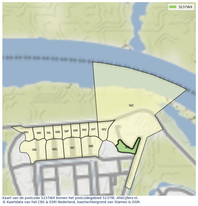 Afbeelding van het postcodegebied 5237 WX op de kaart.