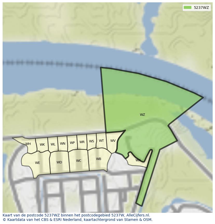 Afbeelding van het postcodegebied 5237 WZ op de kaart.