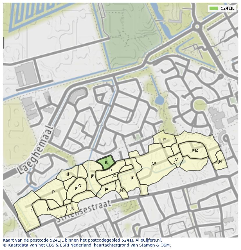 Afbeelding van het postcodegebied 5241 JL op de kaart.