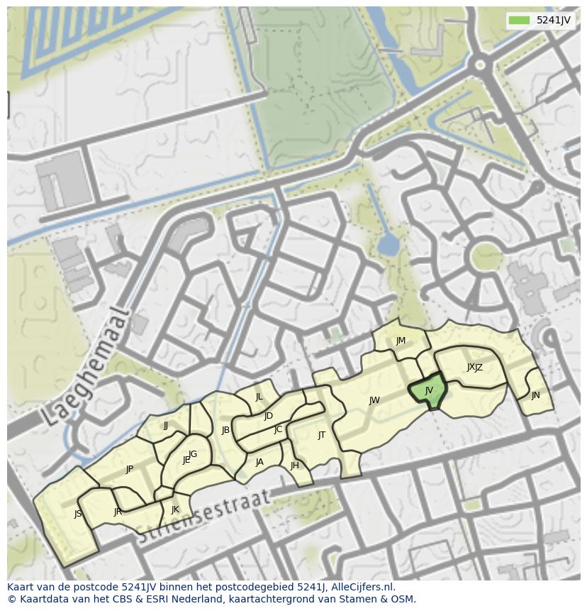 Afbeelding van het postcodegebied 5241 JV op de kaart.