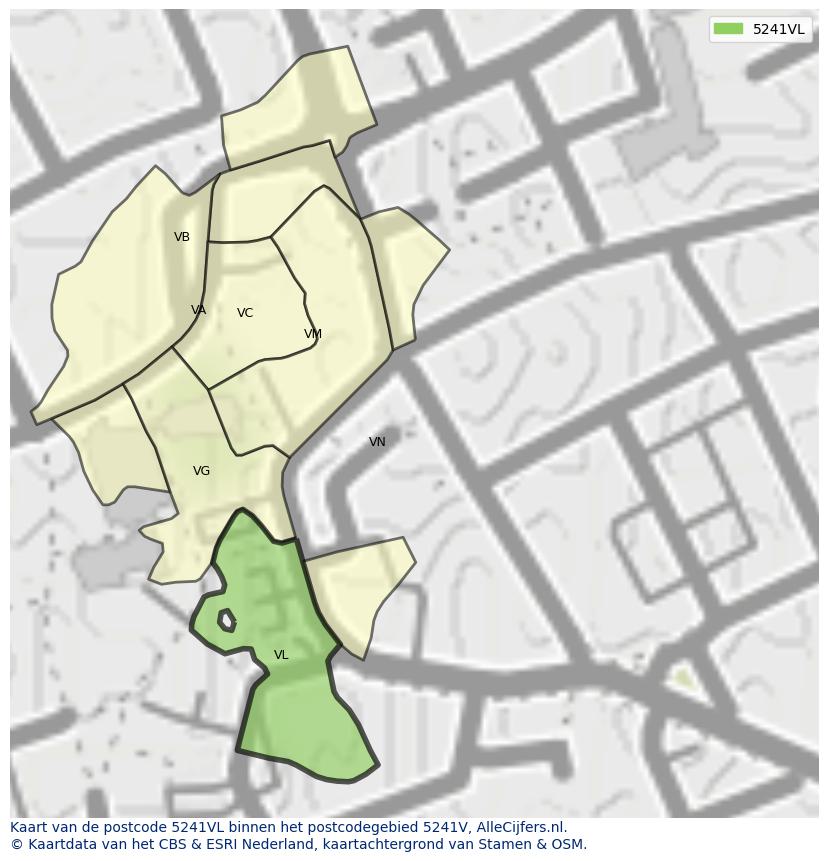 Afbeelding van het postcodegebied 5241 VL op de kaart.