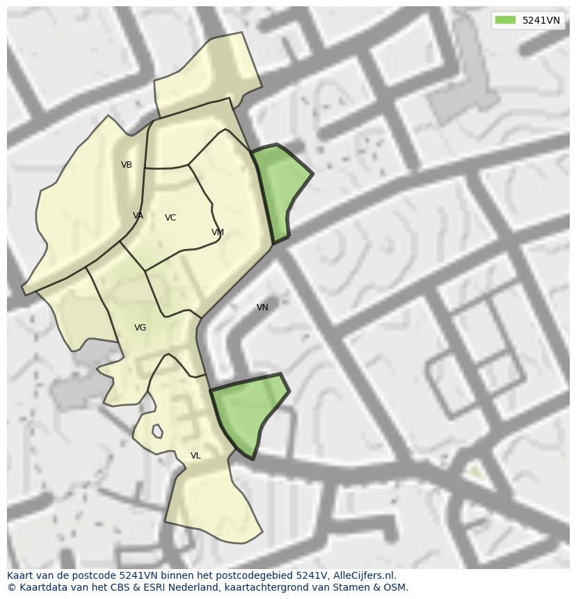 Afbeelding van het postcodegebied 5241 VN op de kaart.