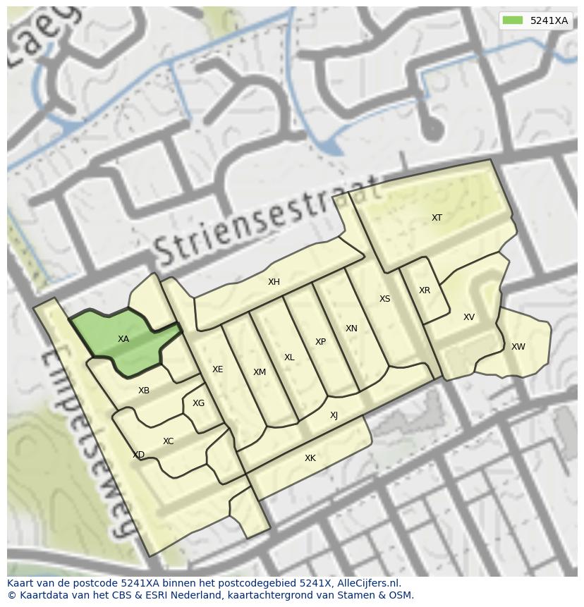 Afbeelding van het postcodegebied 5241 XA op de kaart.