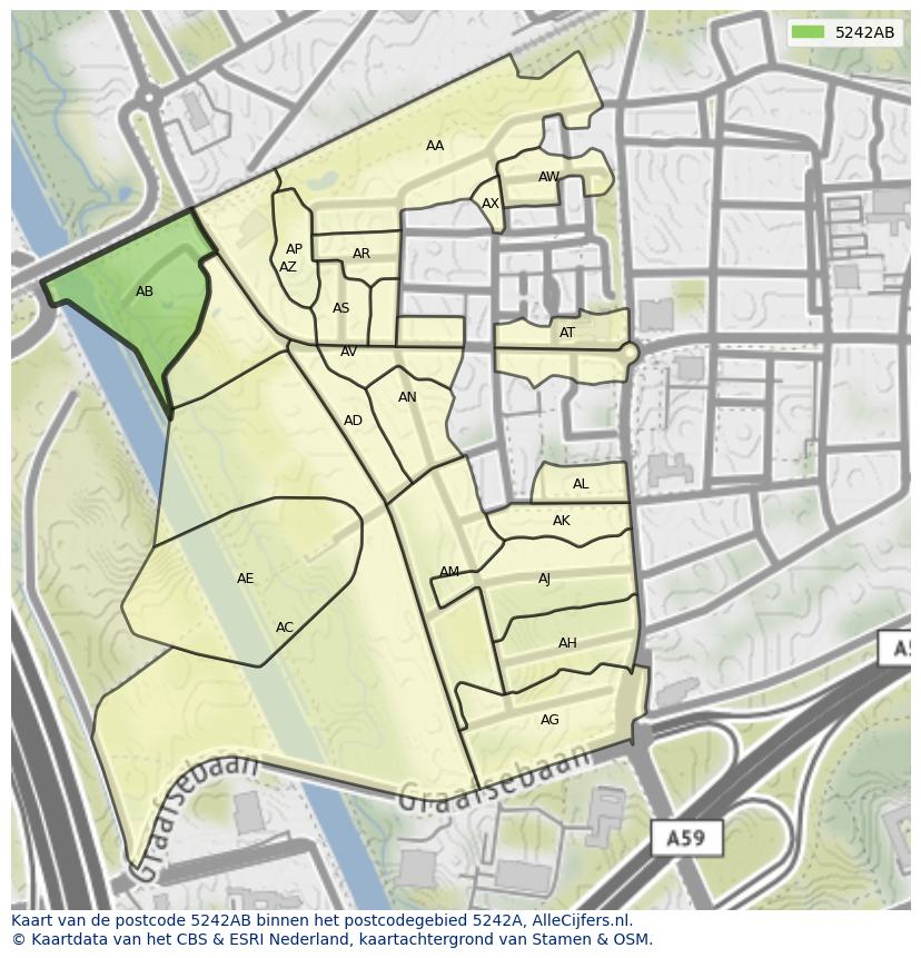 Afbeelding van het postcodegebied 5242 AB op de kaart.