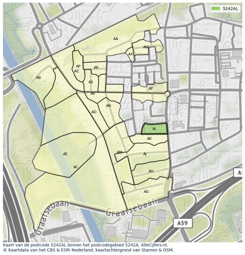 Afbeelding van het postcodegebied 5242 AL op de kaart.