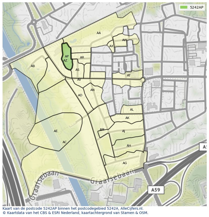 Afbeelding van het postcodegebied 5242 AP op de kaart.