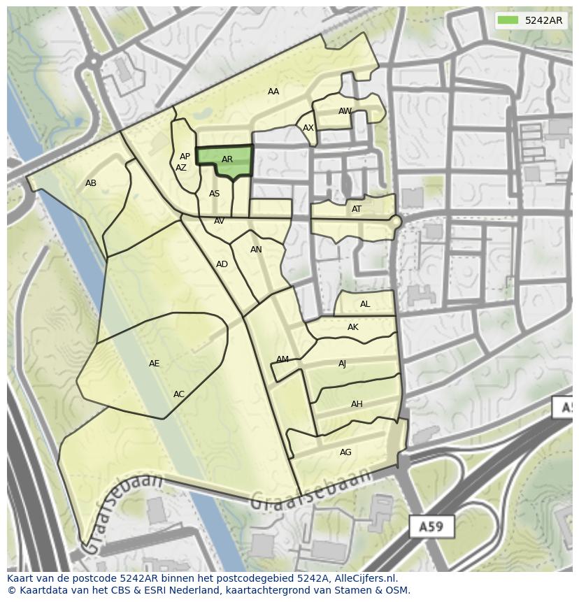 Afbeelding van het postcodegebied 5242 AR op de kaart.