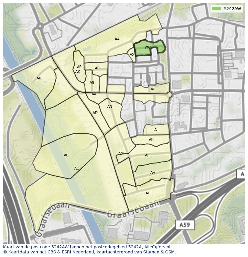Afbeelding van het postcodegebied 5242 AW op de kaart.