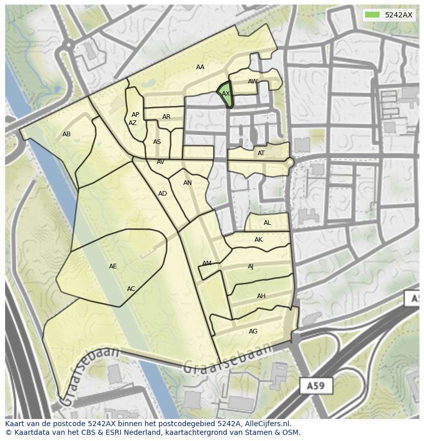 Afbeelding van het postcodegebied 5242 AX op de kaart.