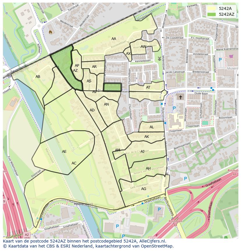 Afbeelding van het postcodegebied 5242 AZ op de kaart.