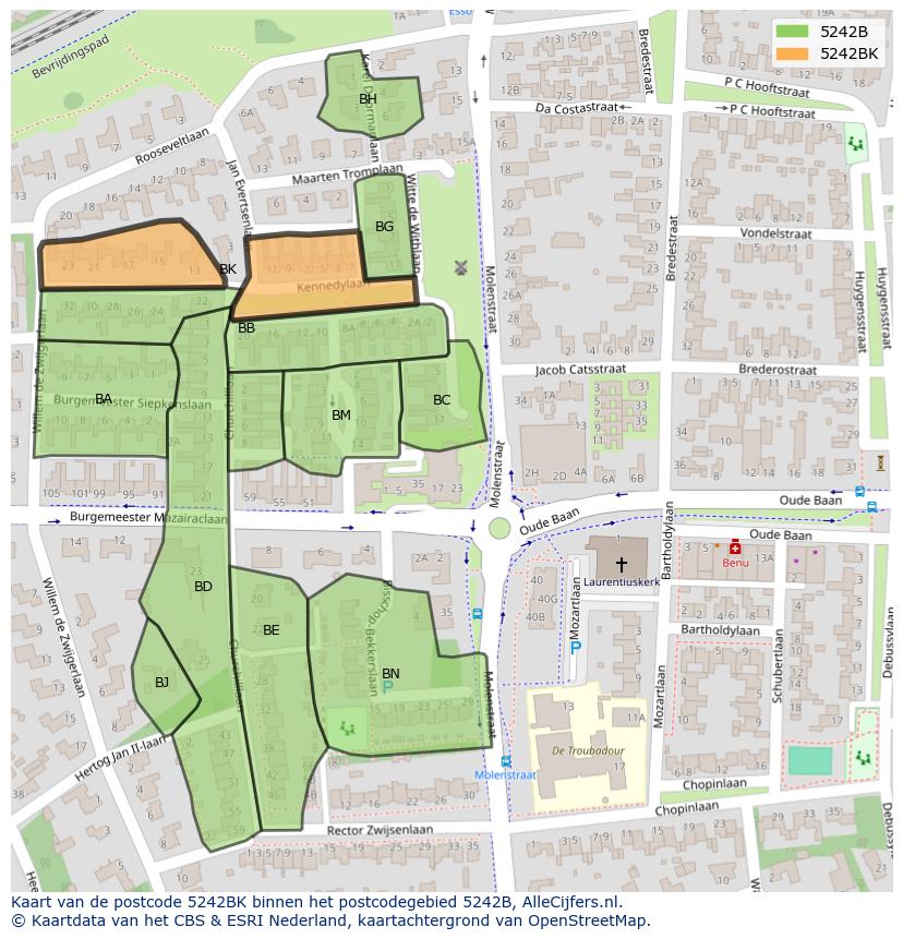 Afbeelding van het postcodegebied 5242 BK op de kaart.
