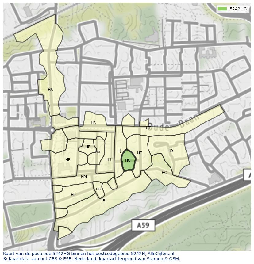 Afbeelding van het postcodegebied 5242 HG op de kaart.