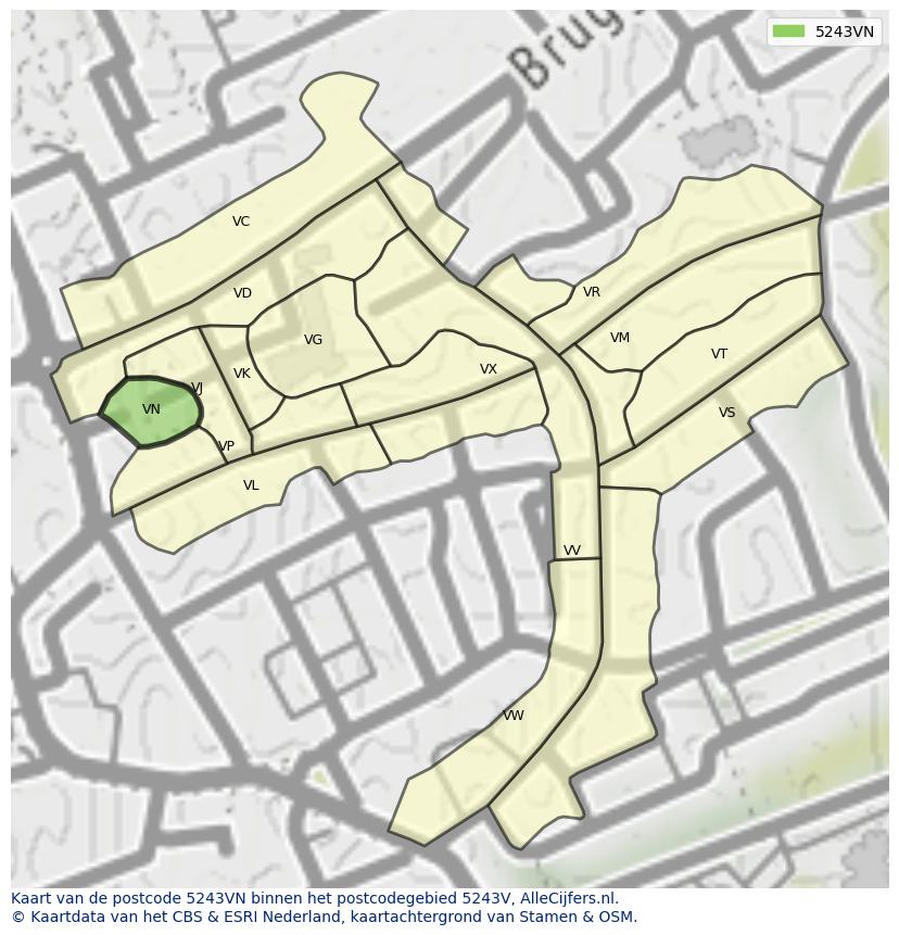 Afbeelding van het postcodegebied 5243 VN op de kaart.
