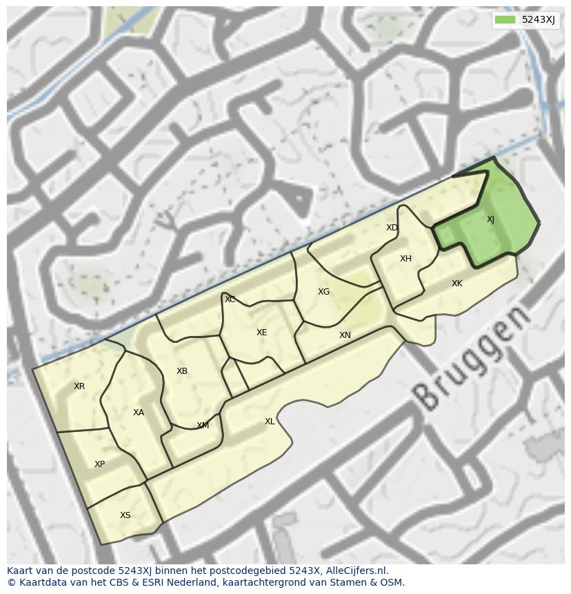 Afbeelding van het postcodegebied 5243 XJ op de kaart.