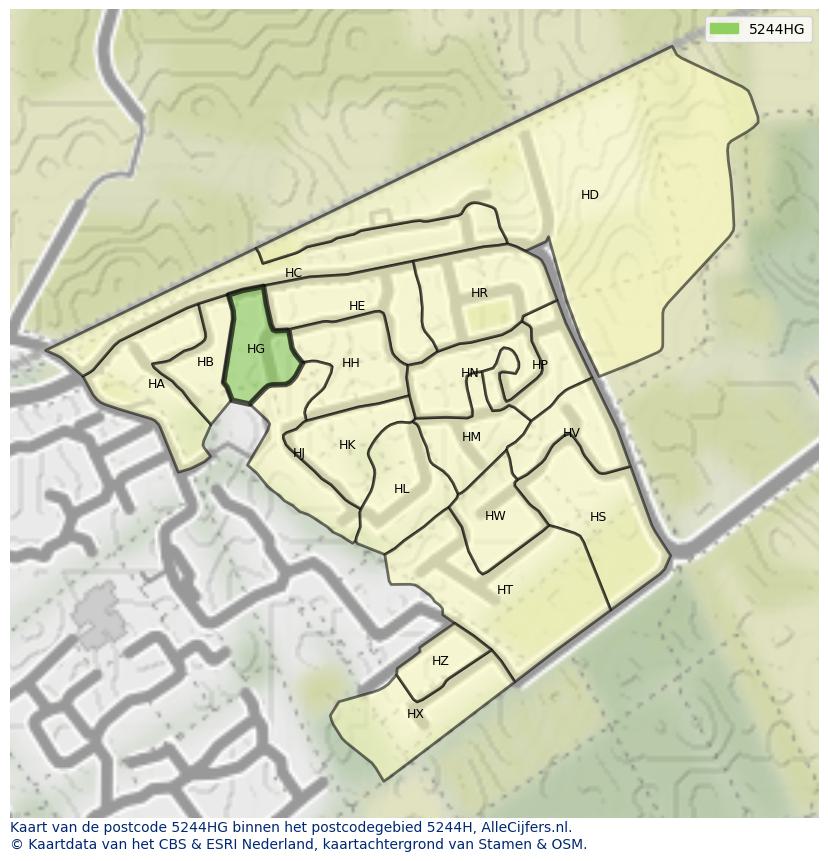 Afbeelding van het postcodegebied 5244 HG op de kaart.