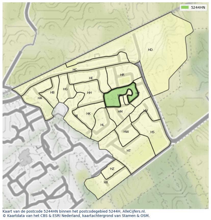 Afbeelding van het postcodegebied 5244 HN op de kaart.