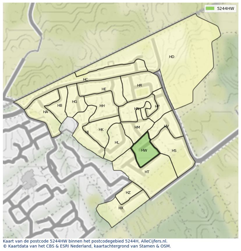 Afbeelding van het postcodegebied 5244 HW op de kaart.