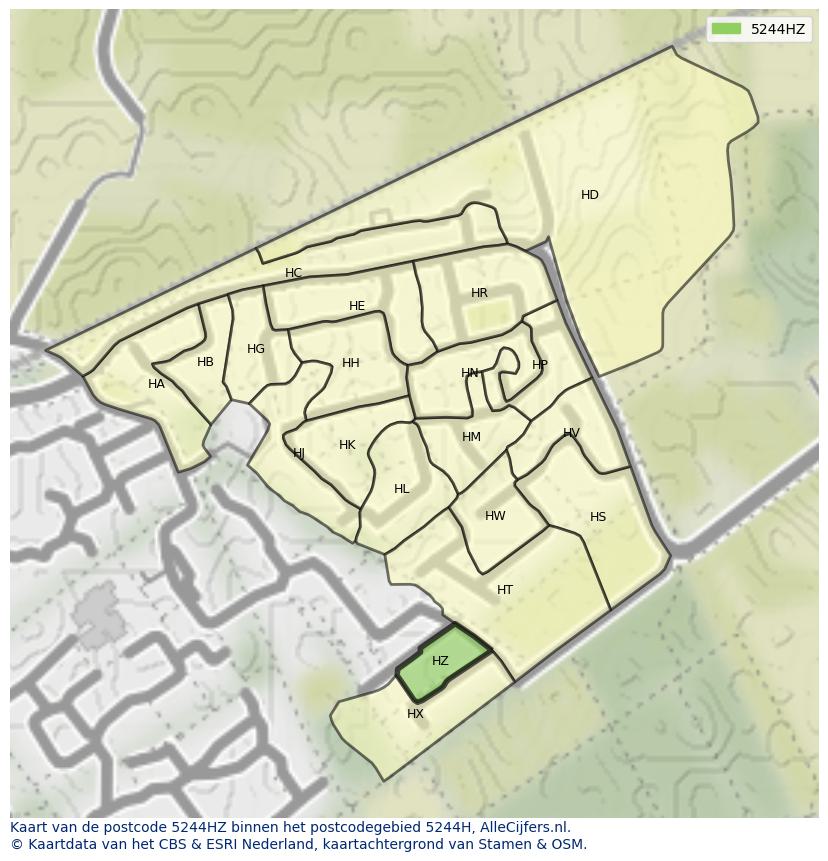 Afbeelding van het postcodegebied 5244 HZ op de kaart.