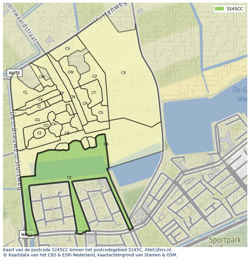 Afbeelding van het postcodegebied 5245 CC op de kaart.