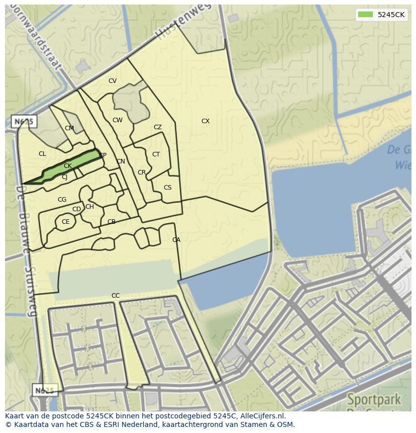 Afbeelding van het postcodegebied 5245 CK op de kaart.