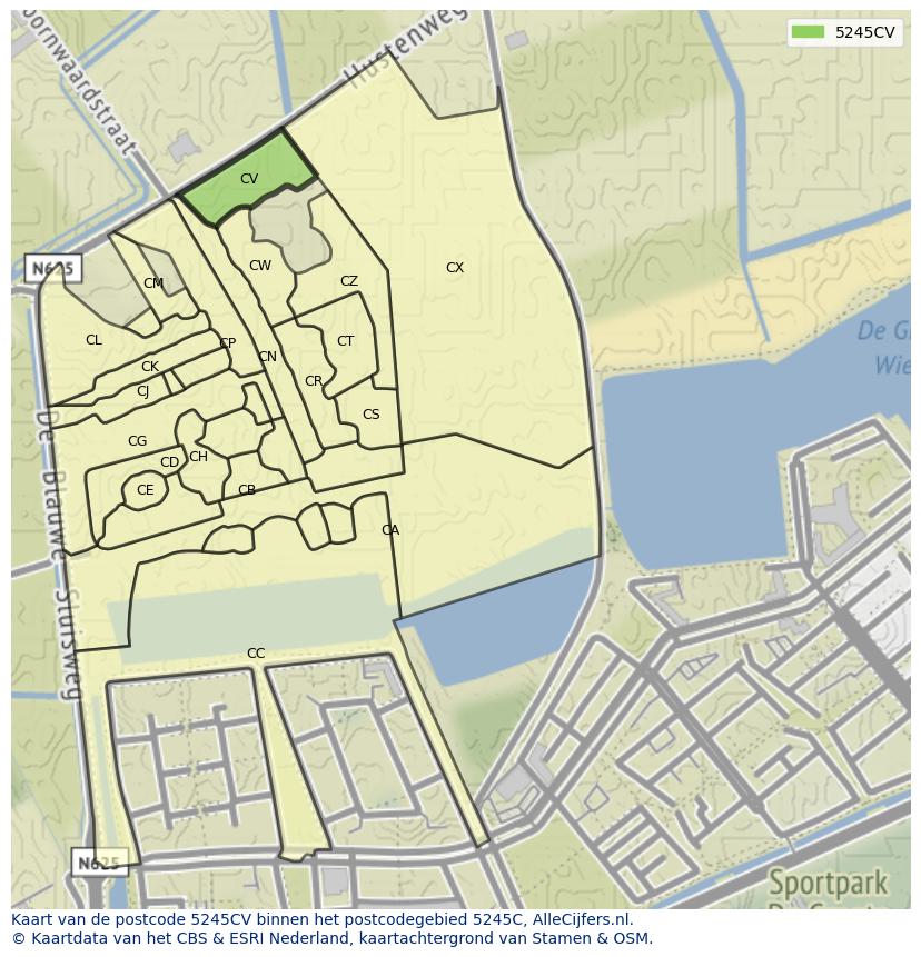 Afbeelding van het postcodegebied 5245 CV op de kaart.