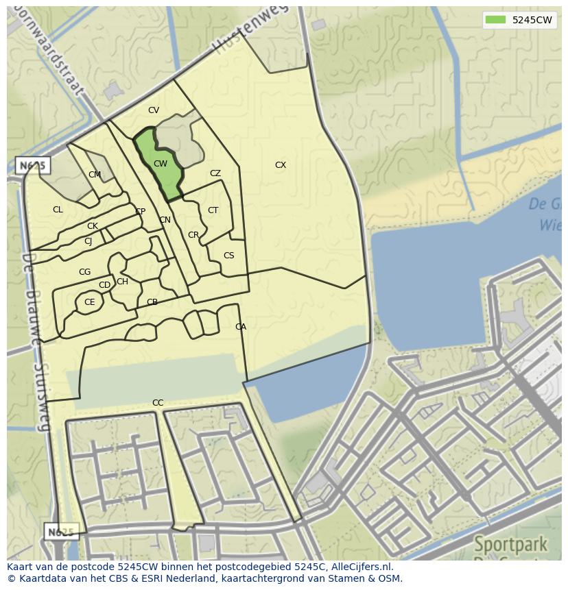 Afbeelding van het postcodegebied 5245 CW op de kaart.