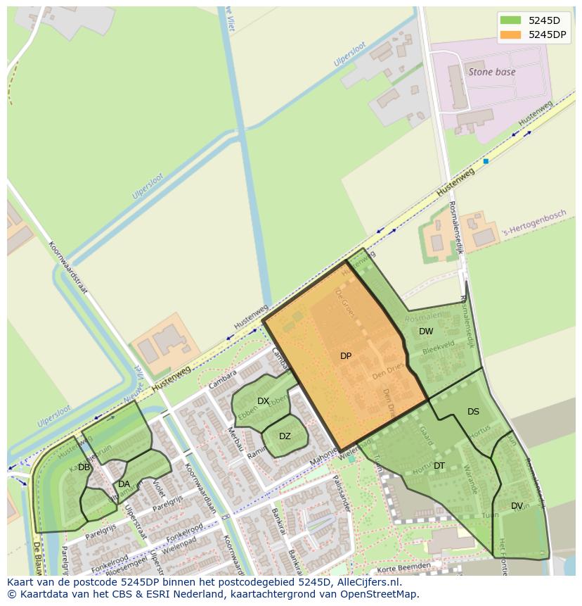 Afbeelding van het postcodegebied 5245 DP op de kaart.