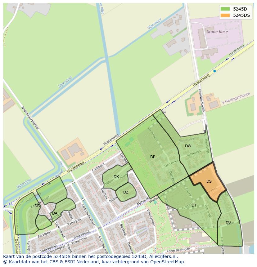 Afbeelding van het postcodegebied 5245 DS op de kaart.