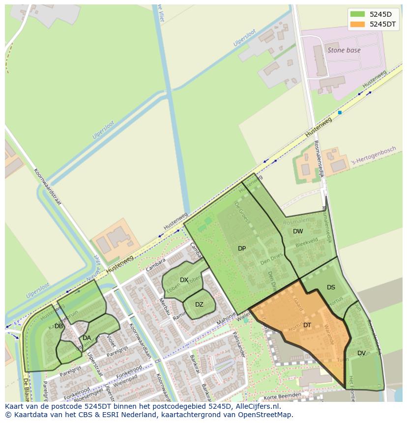 Afbeelding van het postcodegebied 5245 DT op de kaart.