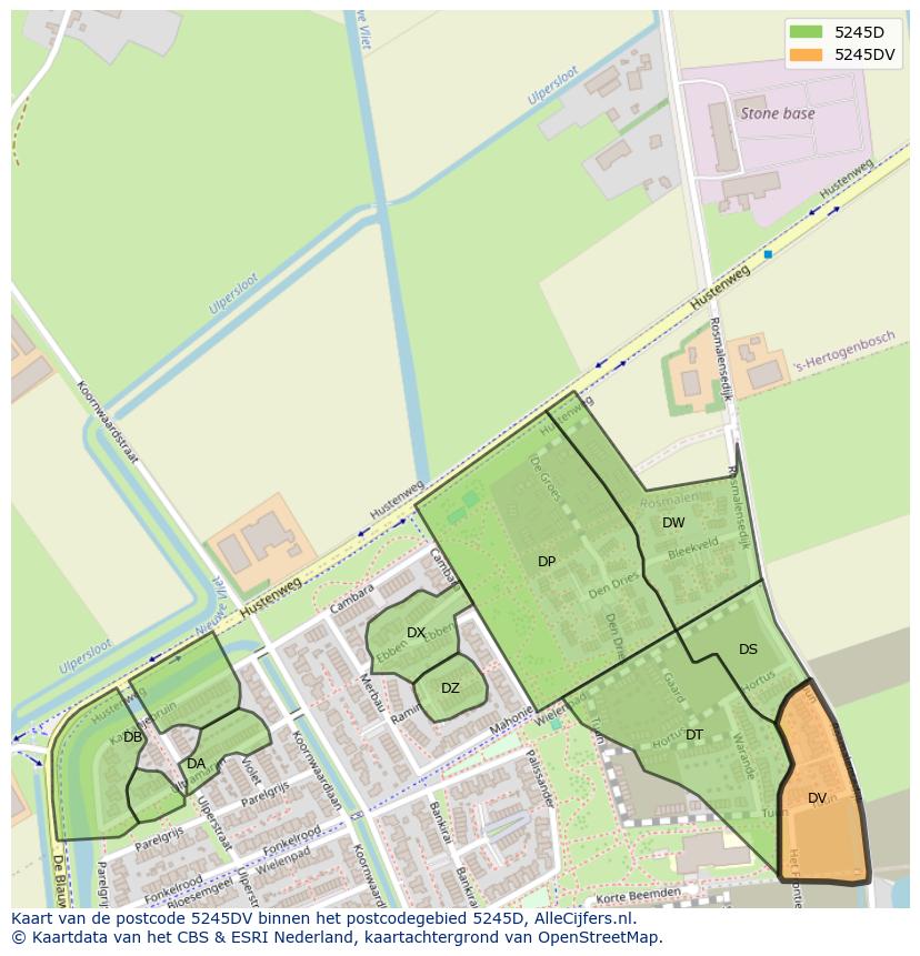 Afbeelding van het postcodegebied 5245 DV op de kaart.