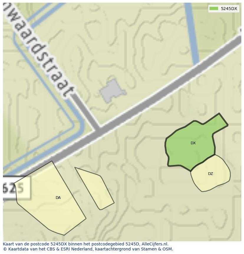 Afbeelding van het postcodegebied 5245 DX op de kaart.