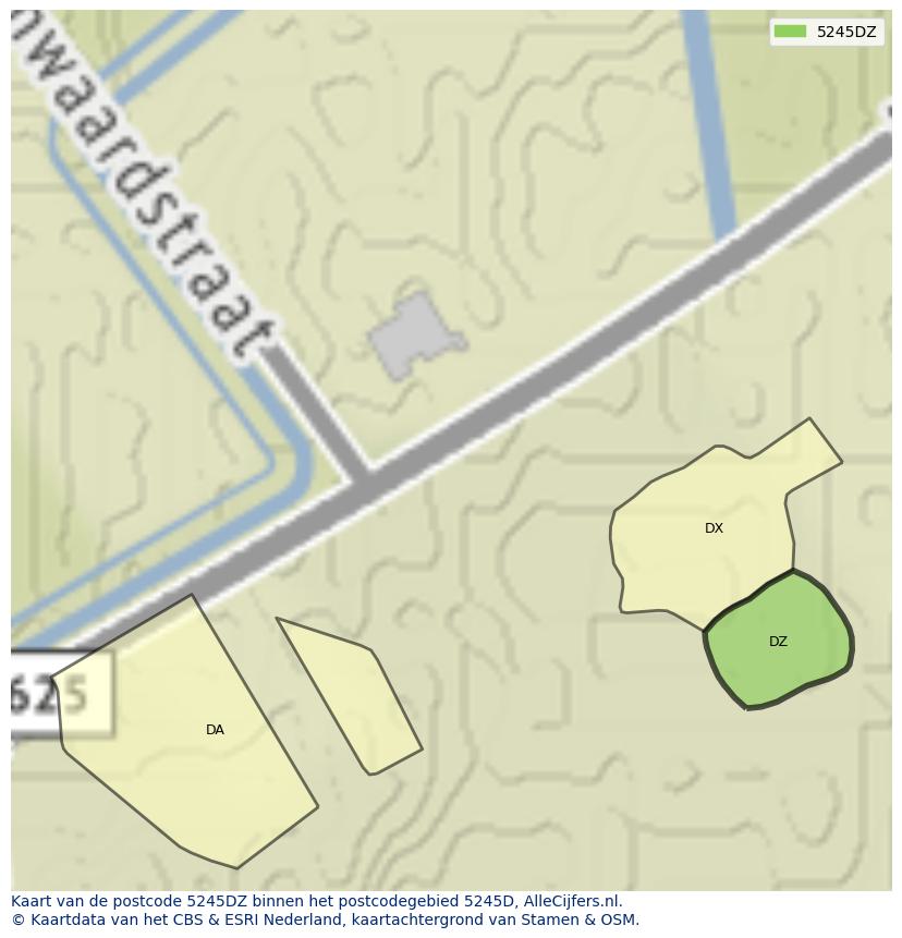 Afbeelding van het postcodegebied 5245 DZ op de kaart.