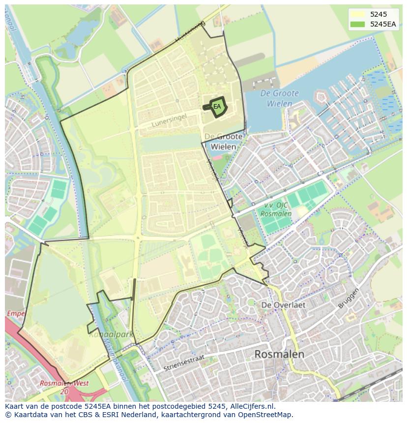 Afbeelding van het postcodegebied 5245 EA op de kaart.