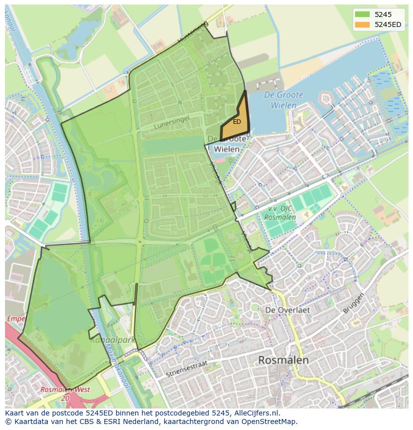 Afbeelding van het postcodegebied 5245 ED op de kaart.