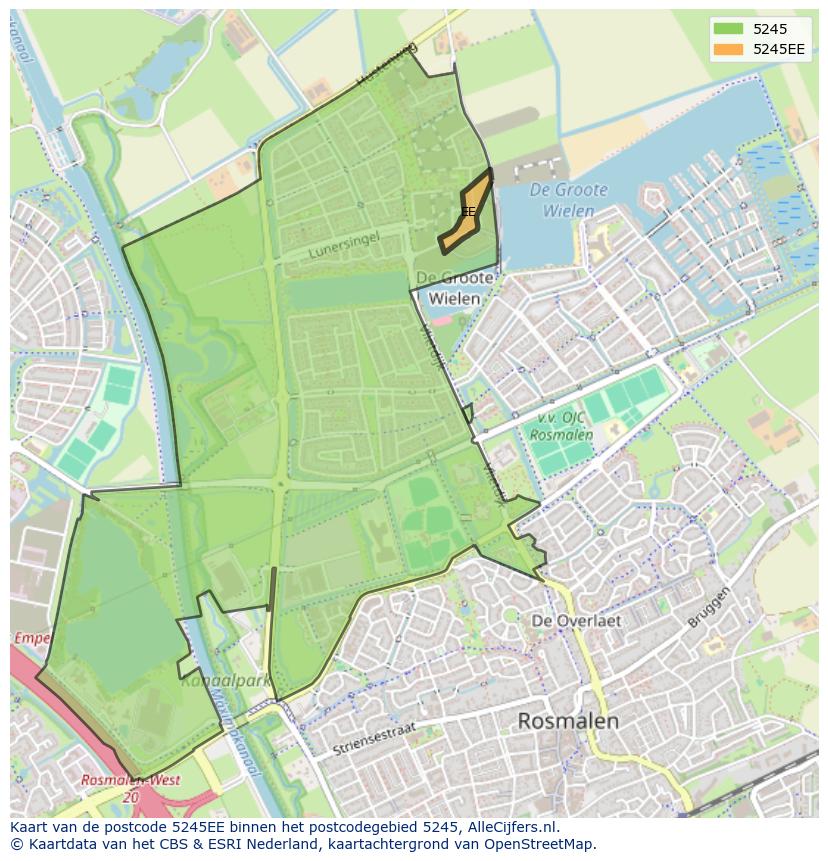 Afbeelding van het postcodegebied 5245 EE op de kaart.