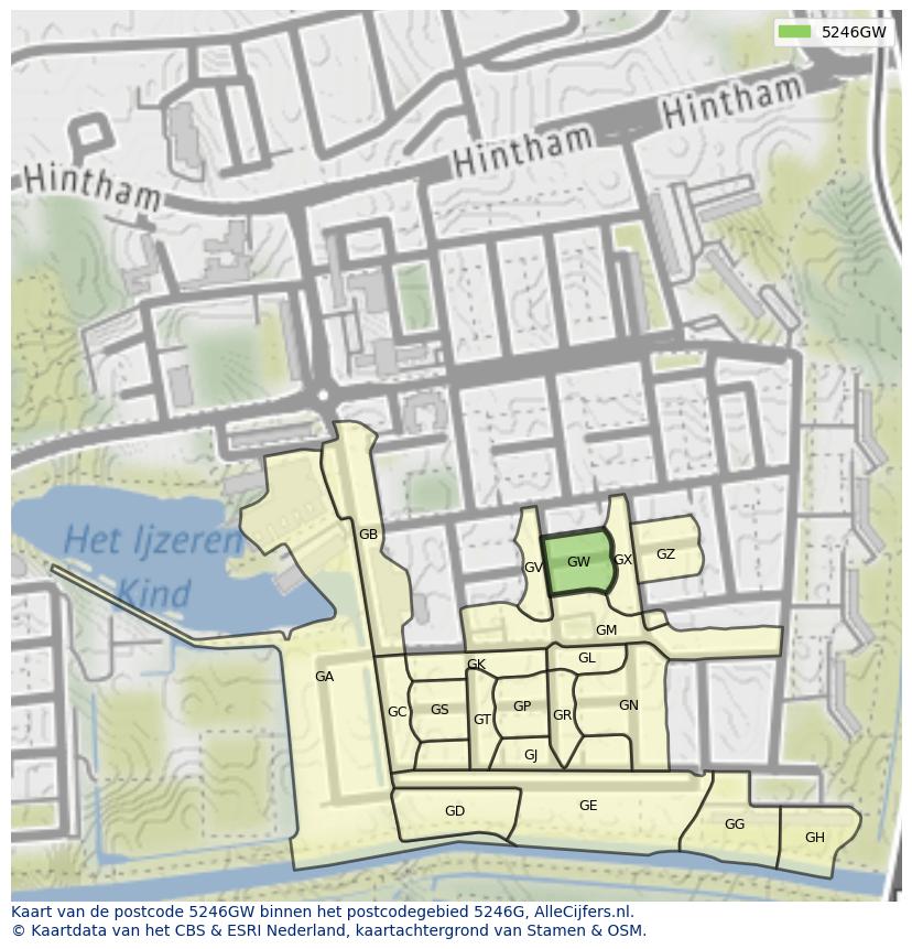 Afbeelding van het postcodegebied 5246 GW op de kaart.