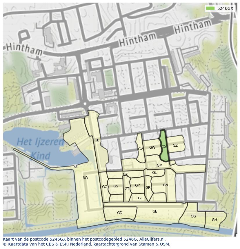 Afbeelding van het postcodegebied 5246 GX op de kaart.