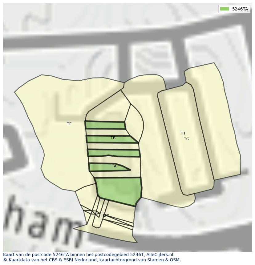 Afbeelding van het postcodegebied 5246 TA op de kaart.