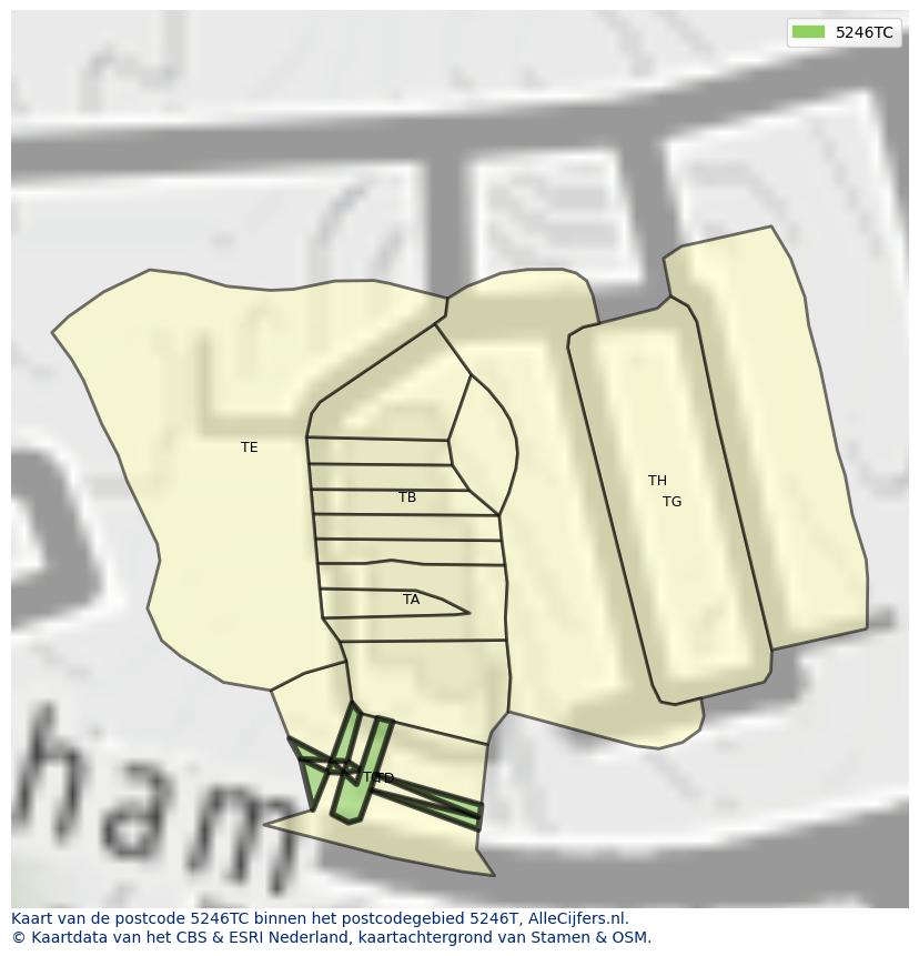 Afbeelding van het postcodegebied 5246 TC op de kaart.