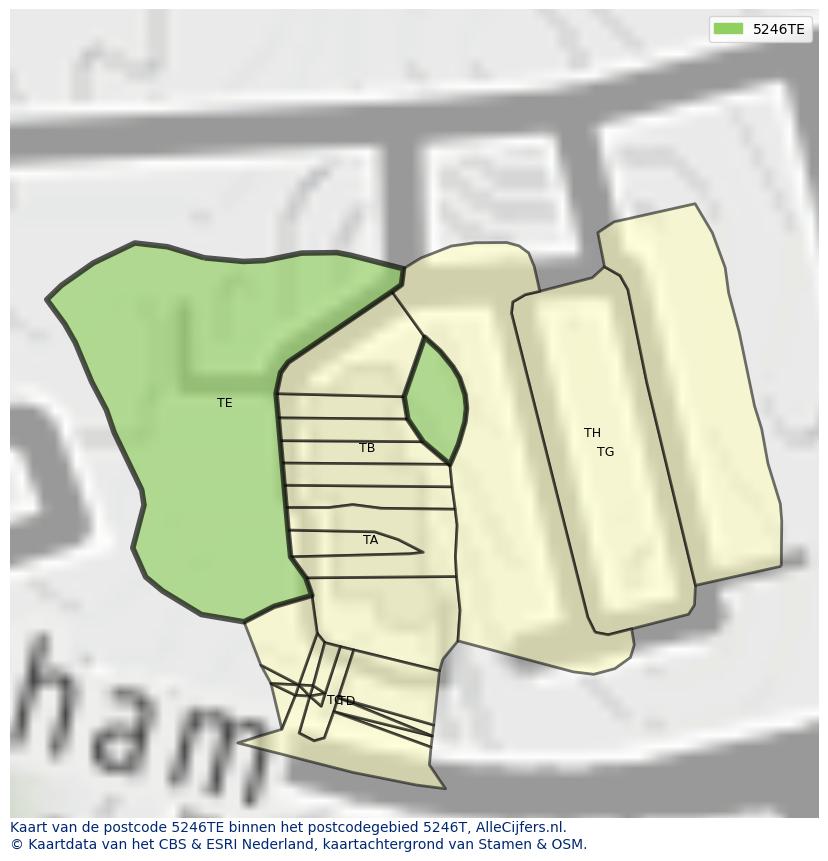 Afbeelding van het postcodegebied 5246 TE op de kaart.