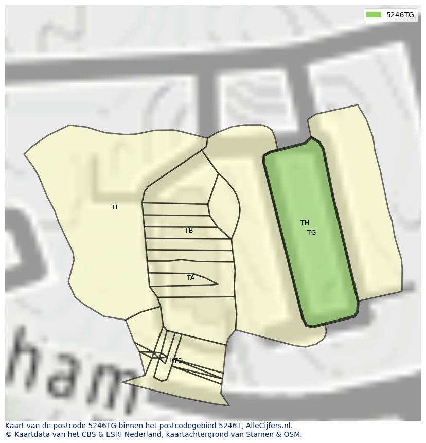 Afbeelding van het postcodegebied 5246 TG op de kaart.