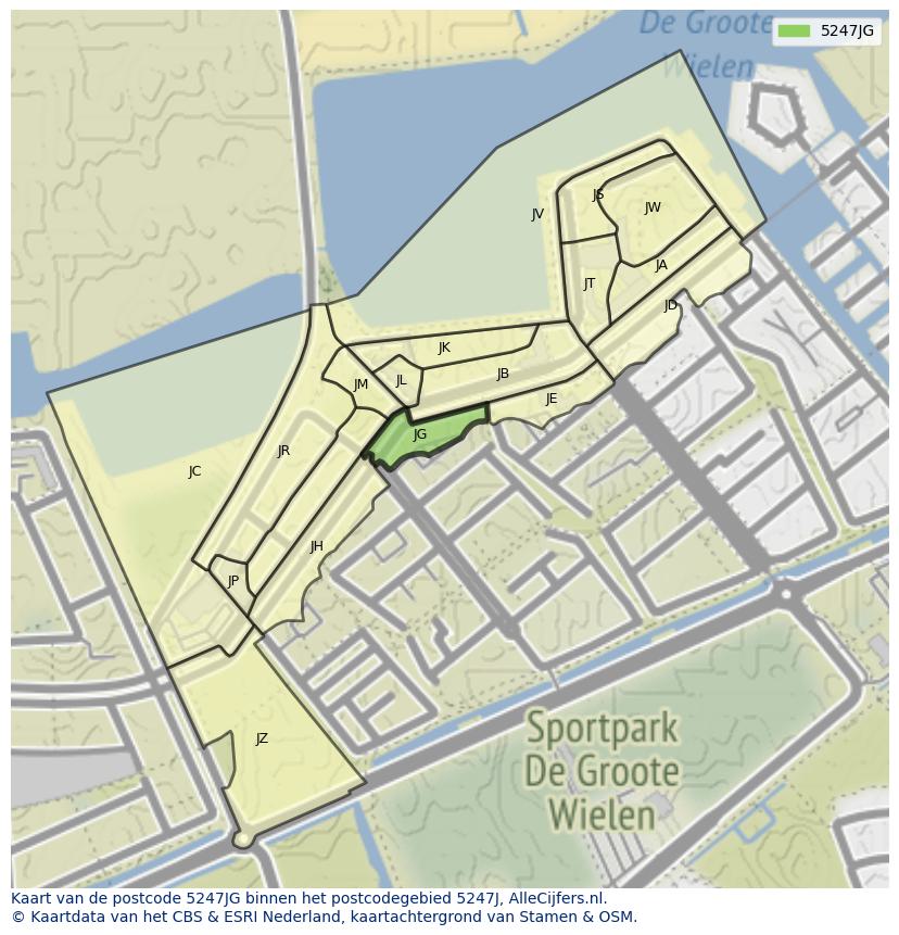 Afbeelding van het postcodegebied 5247 JG op de kaart.