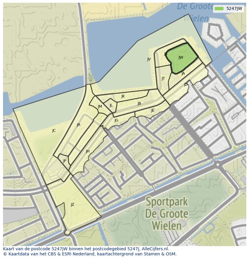 Afbeelding van het postcodegebied 5247 JW op de kaart.