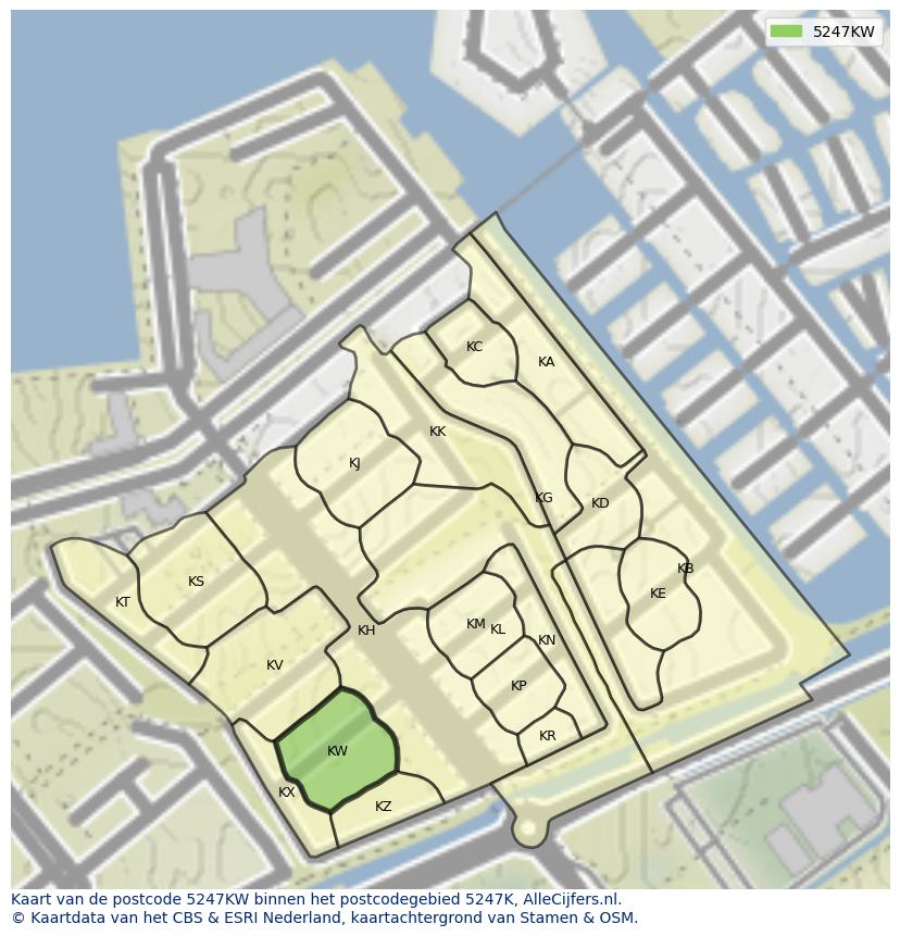 Afbeelding van het postcodegebied 5247 KW op de kaart.
